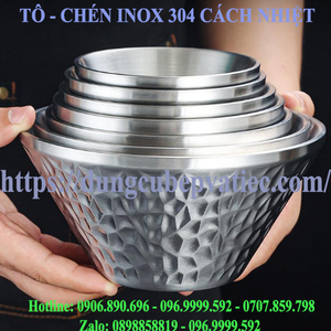 Tô Chén Inox 304 Cách Nhiệt Họa Tiết Búa Đập