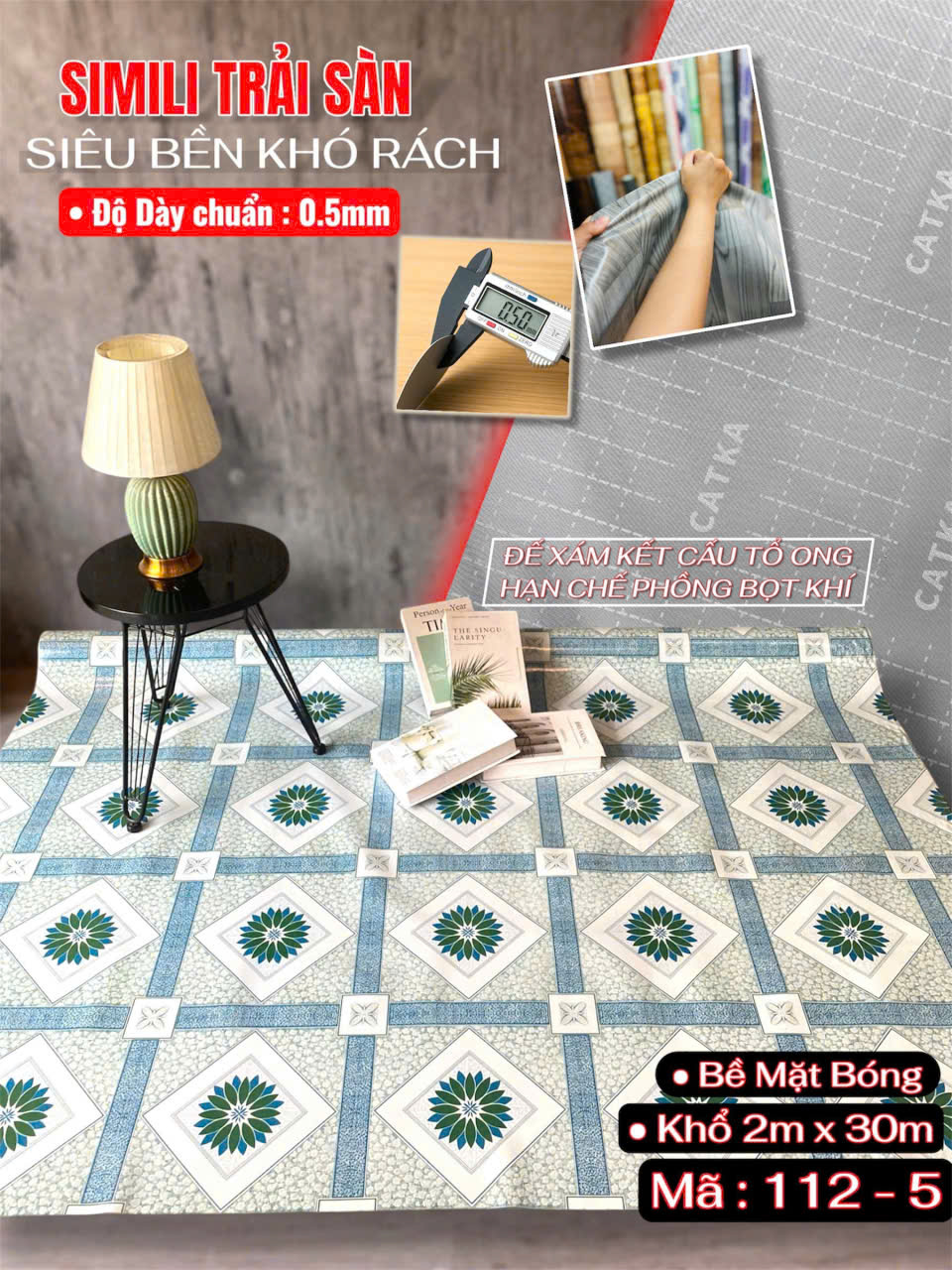 Tấm nhựa trải sàn simili SCK - Loại mỏng bóng 0.5mm