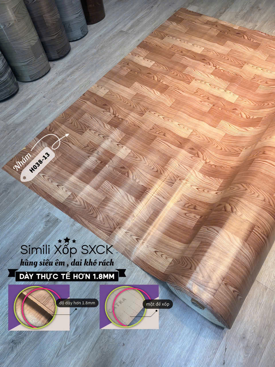 Tấm nhựa trải sàn simili xốp 1.8mm- HÀNG NHÁM