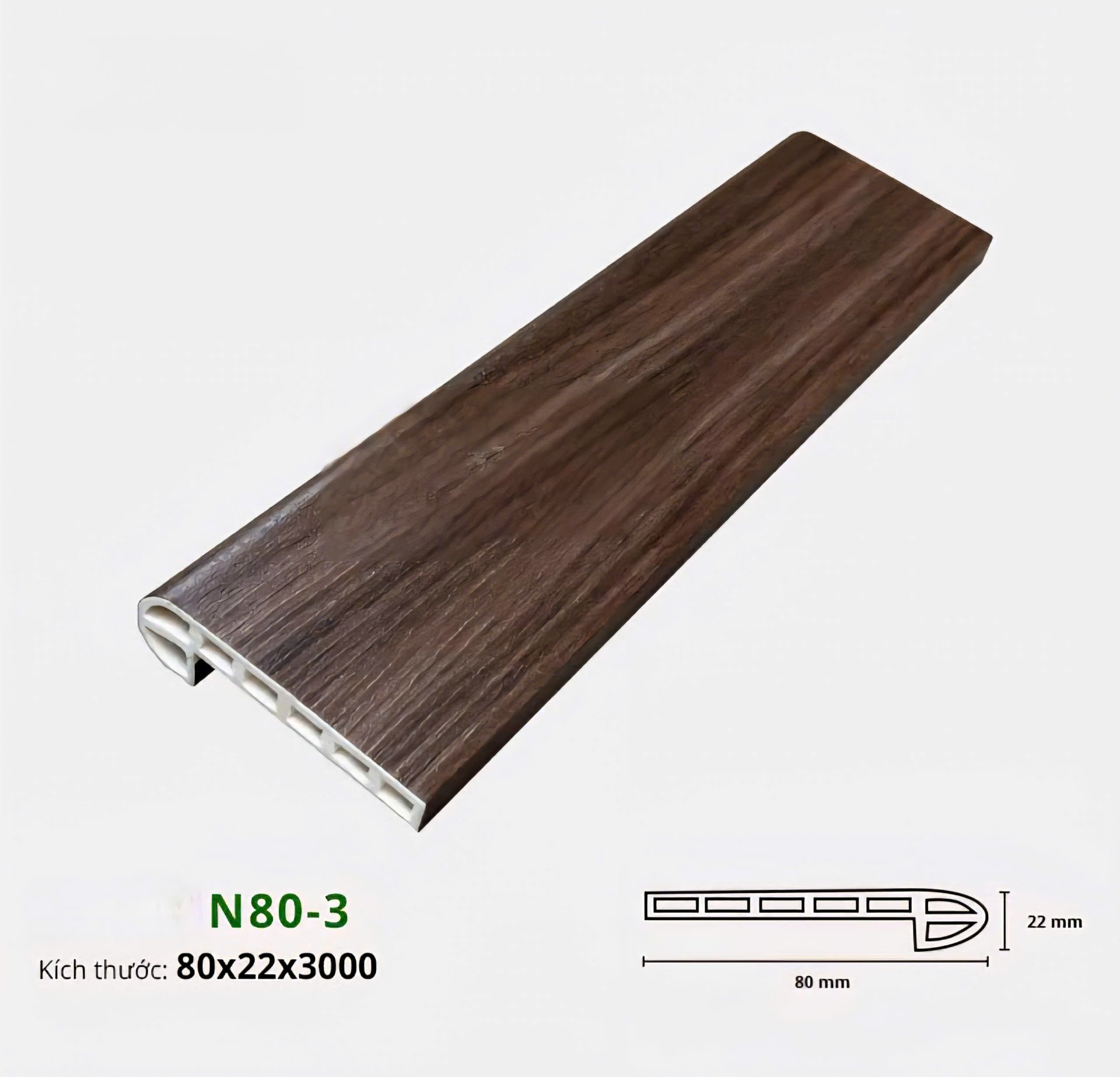 Bậc cầu thang nhựa giả gỗ IW-STAIR-HMO nan rỗng chịu lực