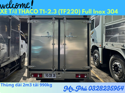 THACO TOWNER T1-2.3 THÙNG KÍN TẢI 990kg dài 2m3 FULL INOX 304 CHỞ HẢI SẢN