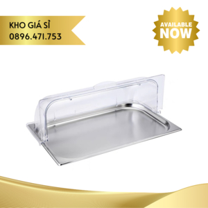 Khay inox GN trưng bày bán ngọt có nắp mica trong suốt ngăn bụi và côn trùng