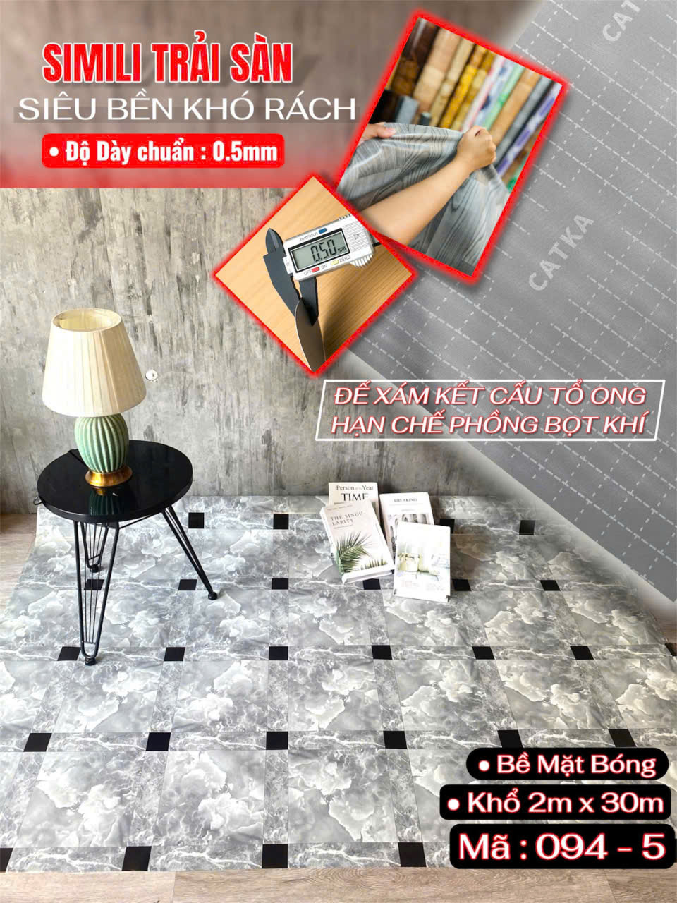 Tấm nhựa trải sàn simili SCK - Loại mỏng bóng 0.5mm