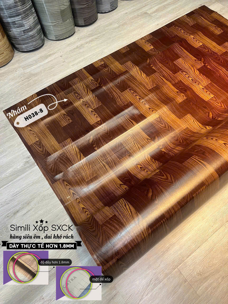 Tấm nhựa trải sàn simili xốp 1.8mm- HÀNG NHÁM