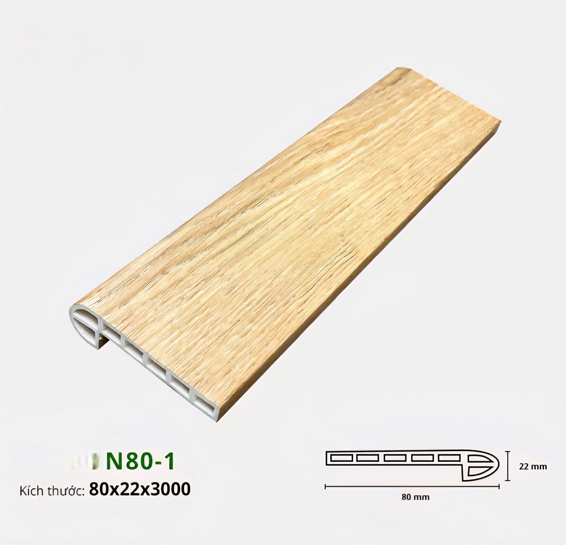 Bậc cầu thang nhựa giả gỗ IW-STAIR-HMO nan rỗng chịu lực