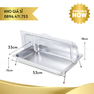 Khay GN inox có khung đỡ kèm nắp mica trong