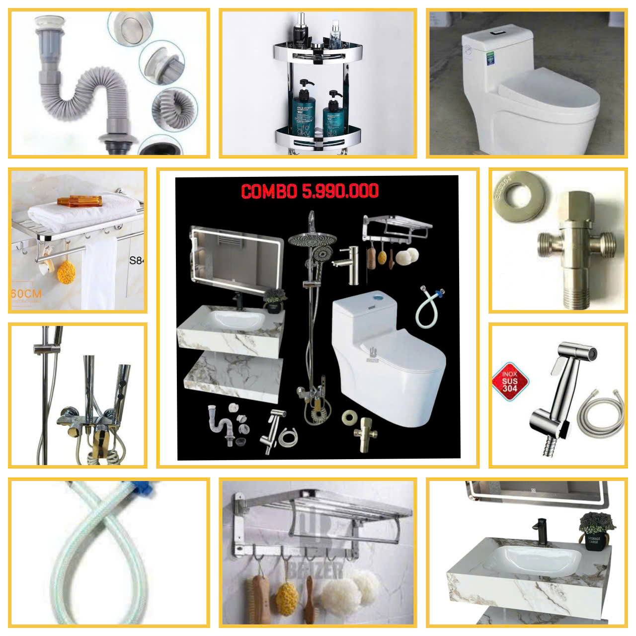 Combo Trọn Bộ Thiết Bị Phòng Tắm 9 Món Tiết Kiệm