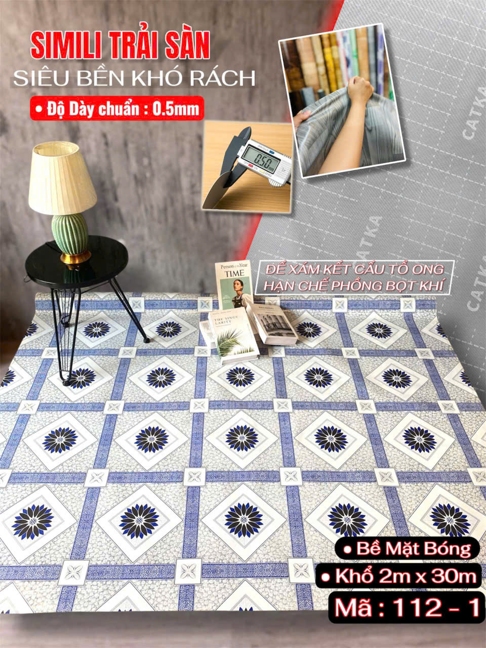 Tấm nhựa trải sàn simili SCK - Loại mỏng bóng 0.5mm