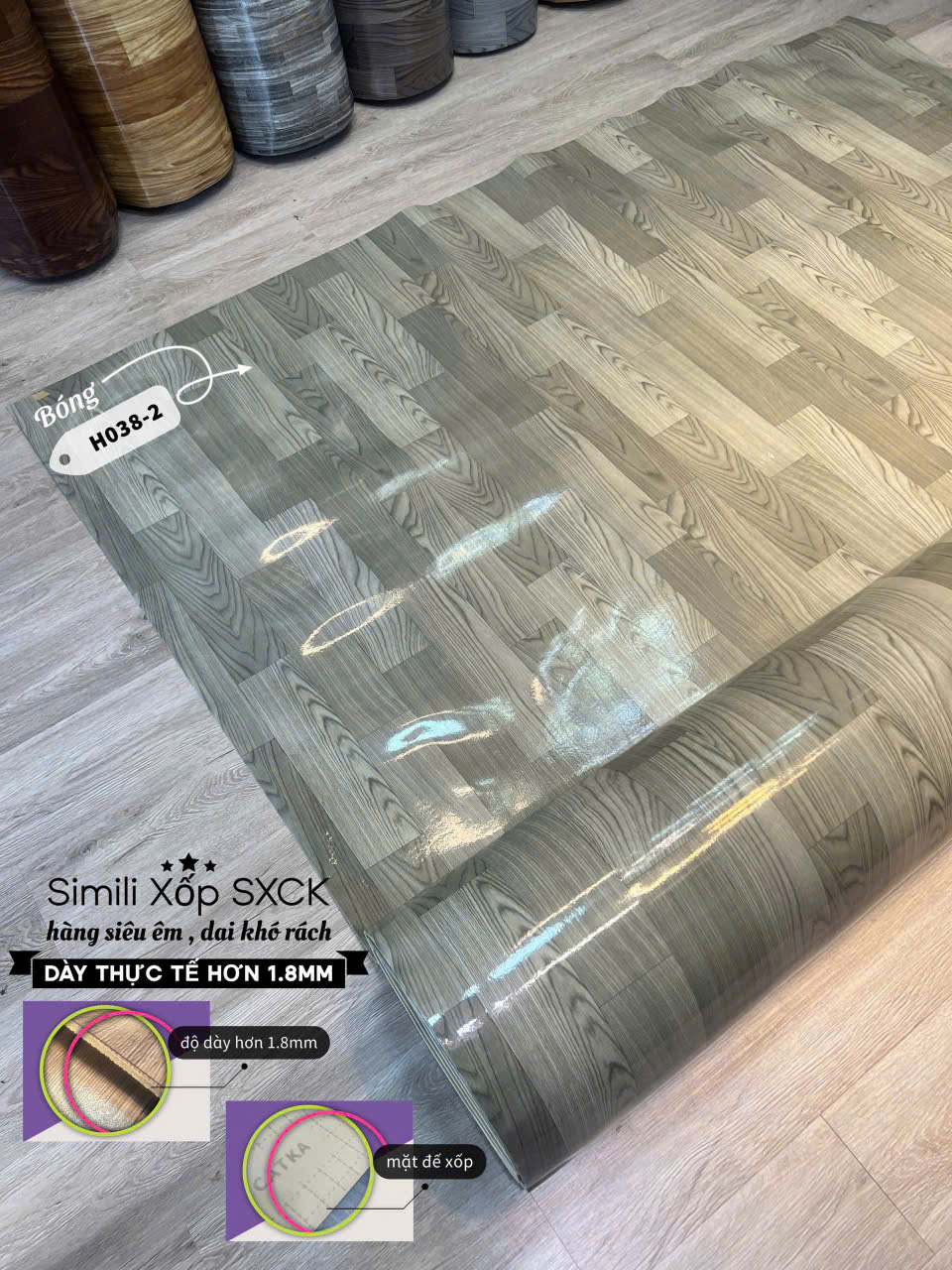 Tấm nhựa trải sàn simili xốp 1.8mm- HÀNG NHÁM