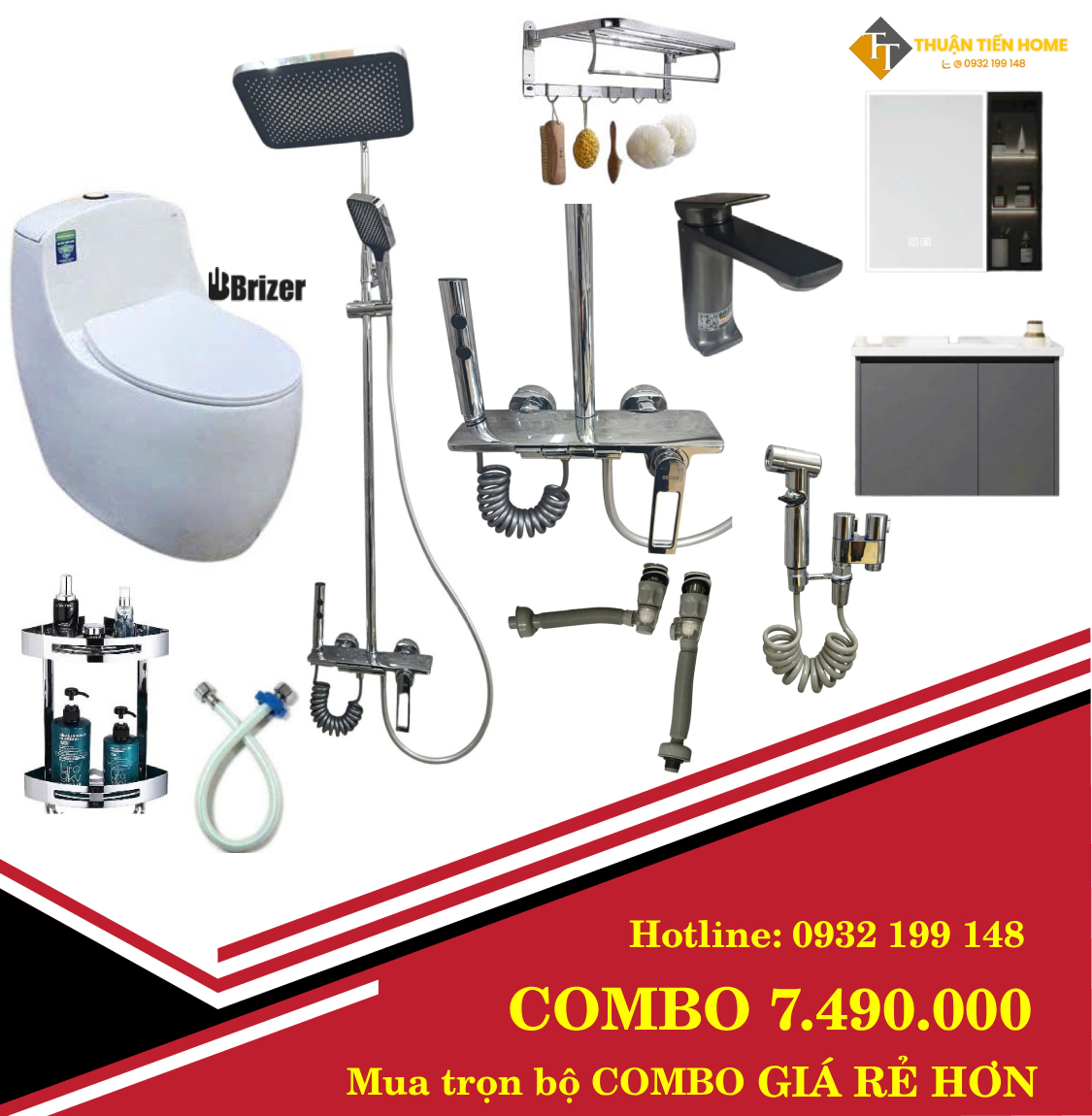 Combo Trọn Bộ Thiết Bị Phòng Tắm 9 Món Tiết Kiệm (7.490k)