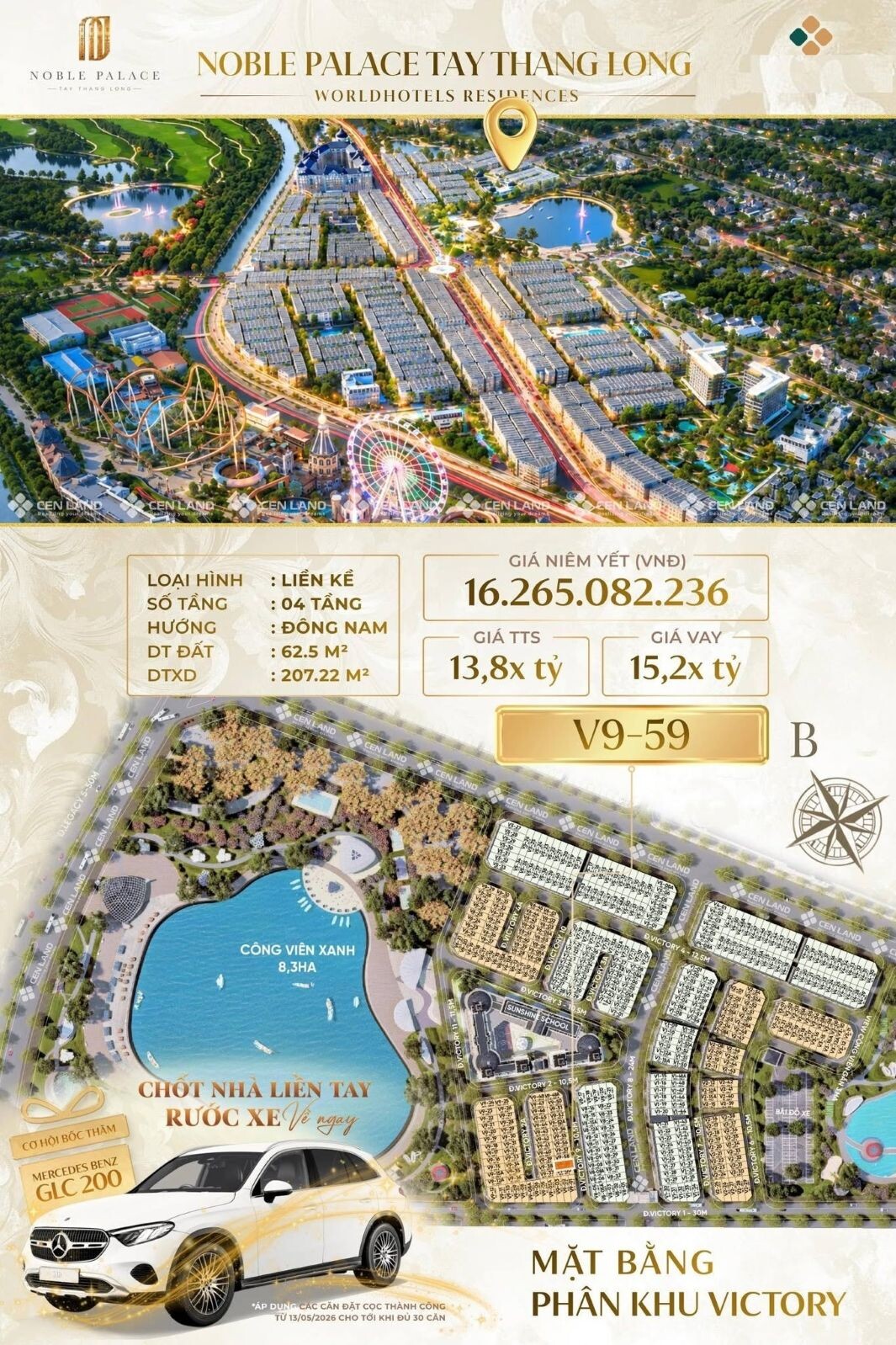 Bán Nhà Phố V9-59 Noble Palace Tây Thăng Long, 62.5m², Hướng Đông Nam, Cạnh Công Viên & Trường Học