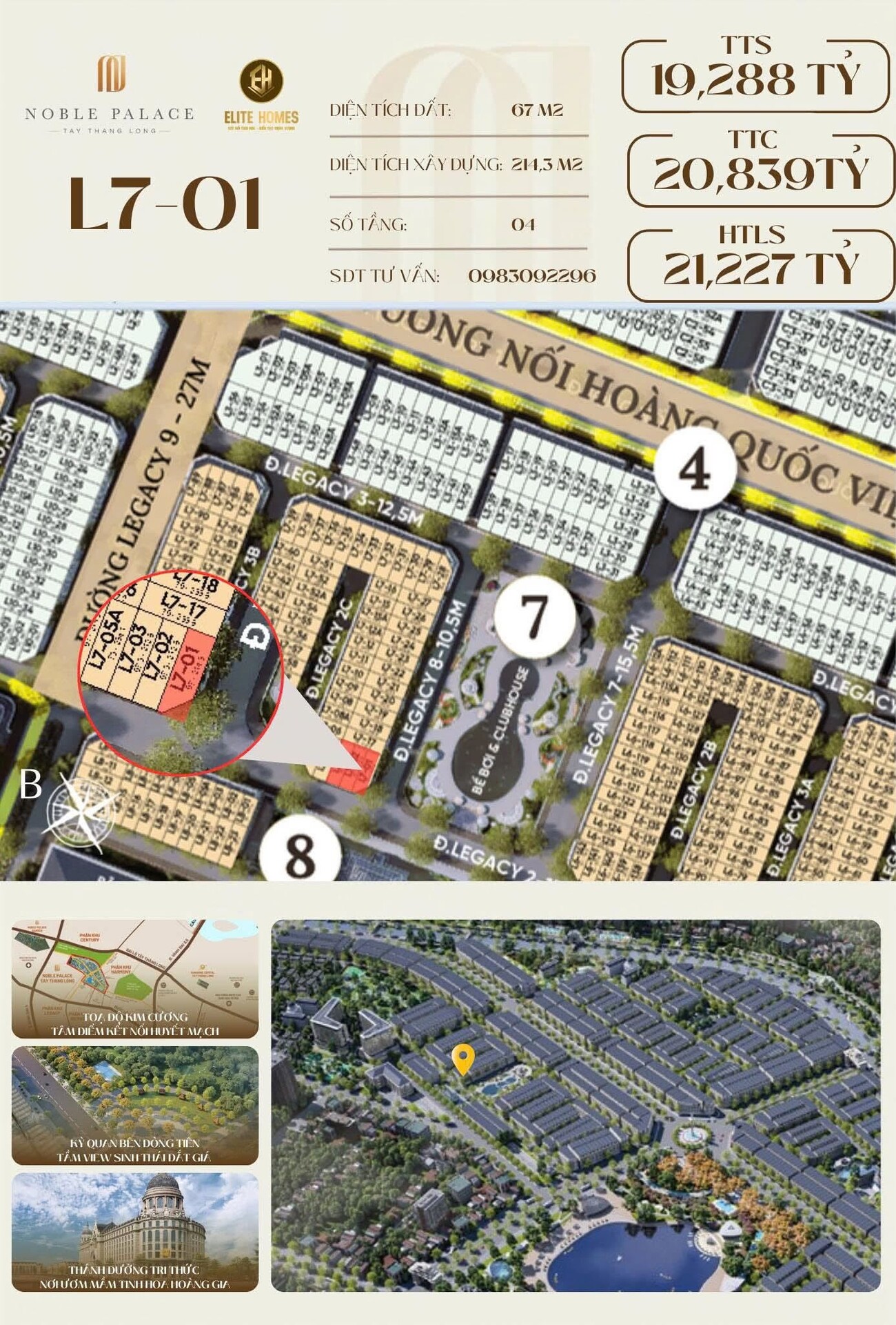 Bán Căn Góc L7-01 Noble Palace Tây Thăng Long, 67m2, 2 Mặt Tiền, View Trực Diện Bể Bơi & Clubhouse