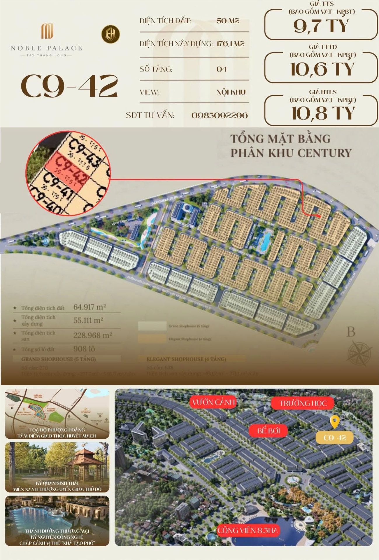 Bán Căn C9-42 Noble Palace Tây Thăng Long, 50m2, Shophouse 4 Tầng Giá Chỉ Từ 9,7 Tỷ
