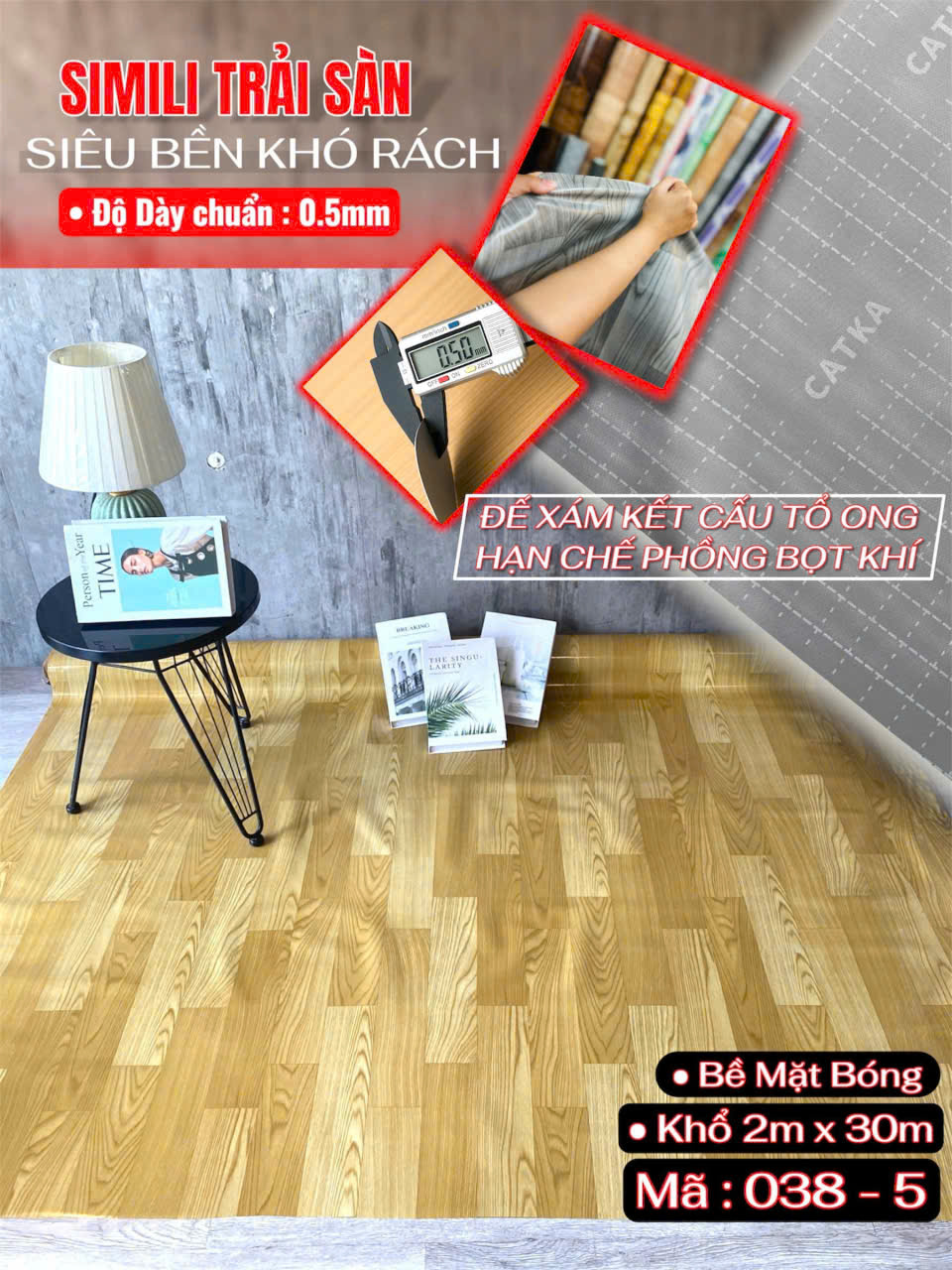 Tấm nhựa trải sàn simili SCK - Loại mỏng bóng 0.5mm