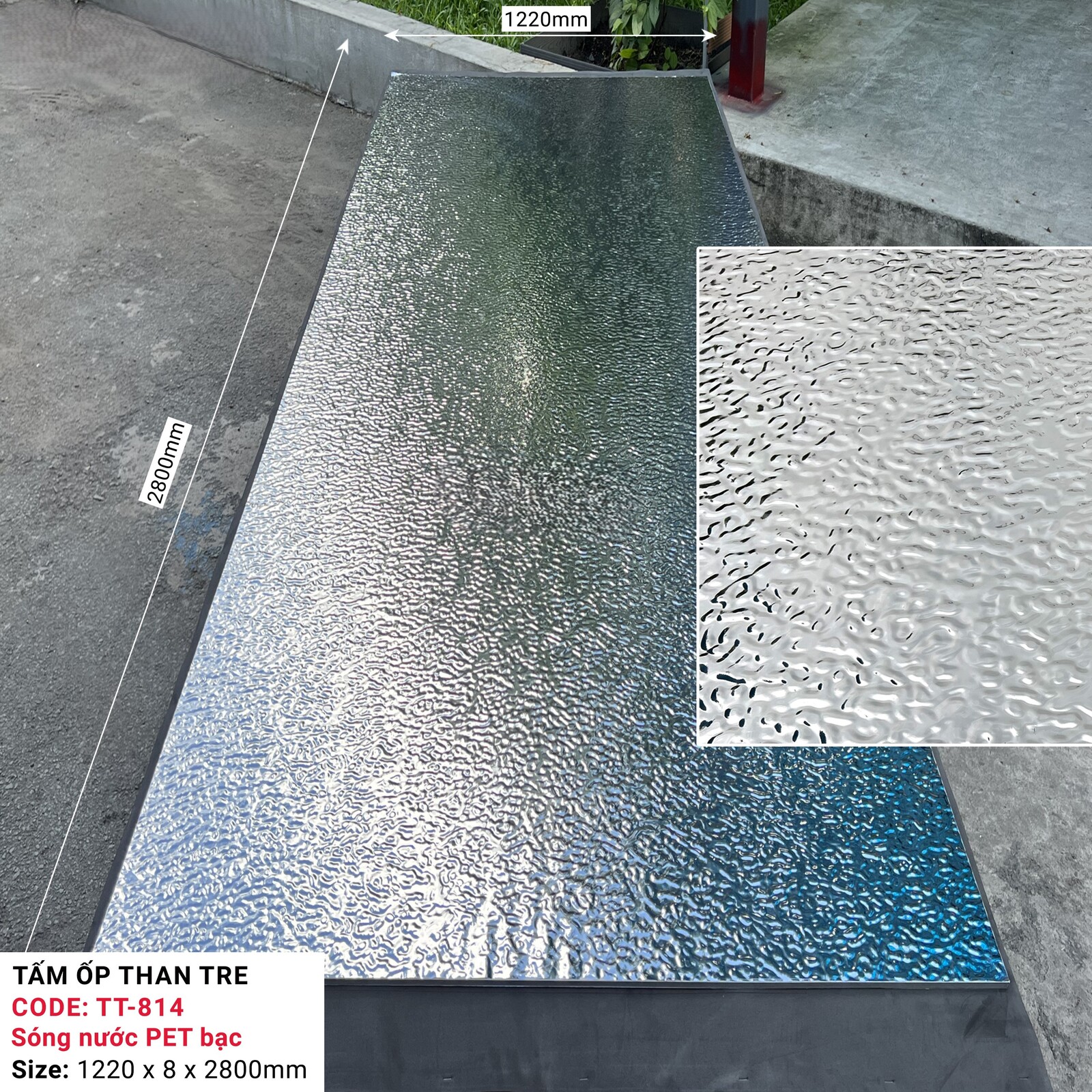 Tấm ốp sợi than tre sóng nước inox PET 8mm