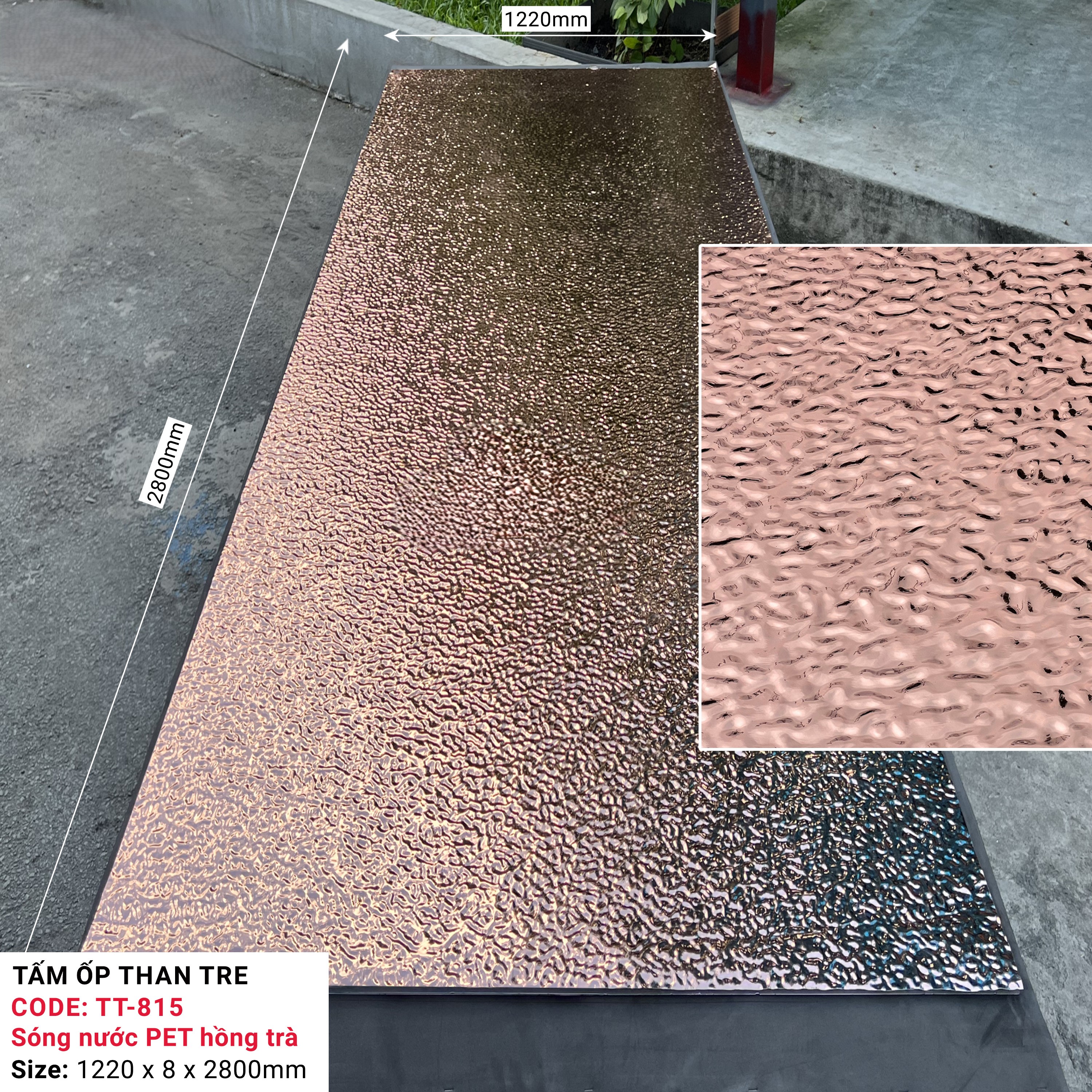 Tấm ốp sợi than tre sóng nước inox PET 8mm