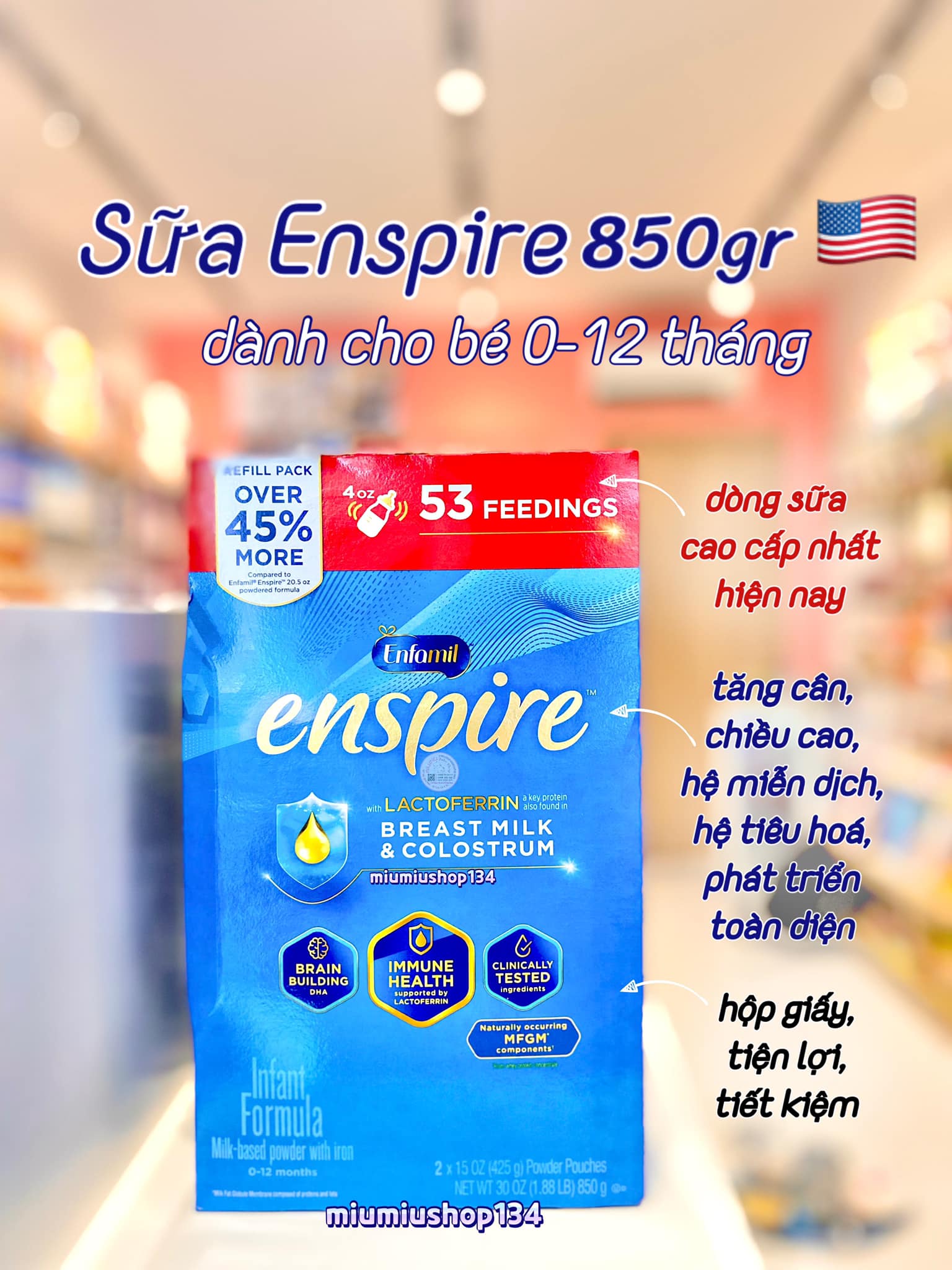 Sữa Enfamil Enspire Infant Formula 850g (0-12 tháng)🇺🇸 MẪU MỚI
