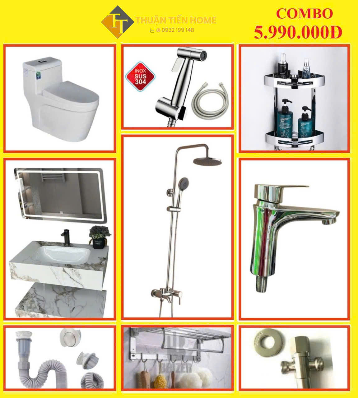 Combo Trọn Bộ Thiết Bị Phòng Tắm 9 Món Tiết Kiệm