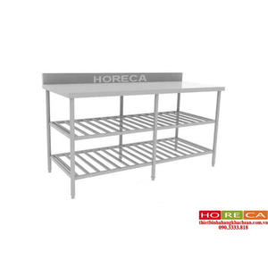 BÀN INOX 3 TẦNG CÓ KỆ SONG DƯỚI B-08