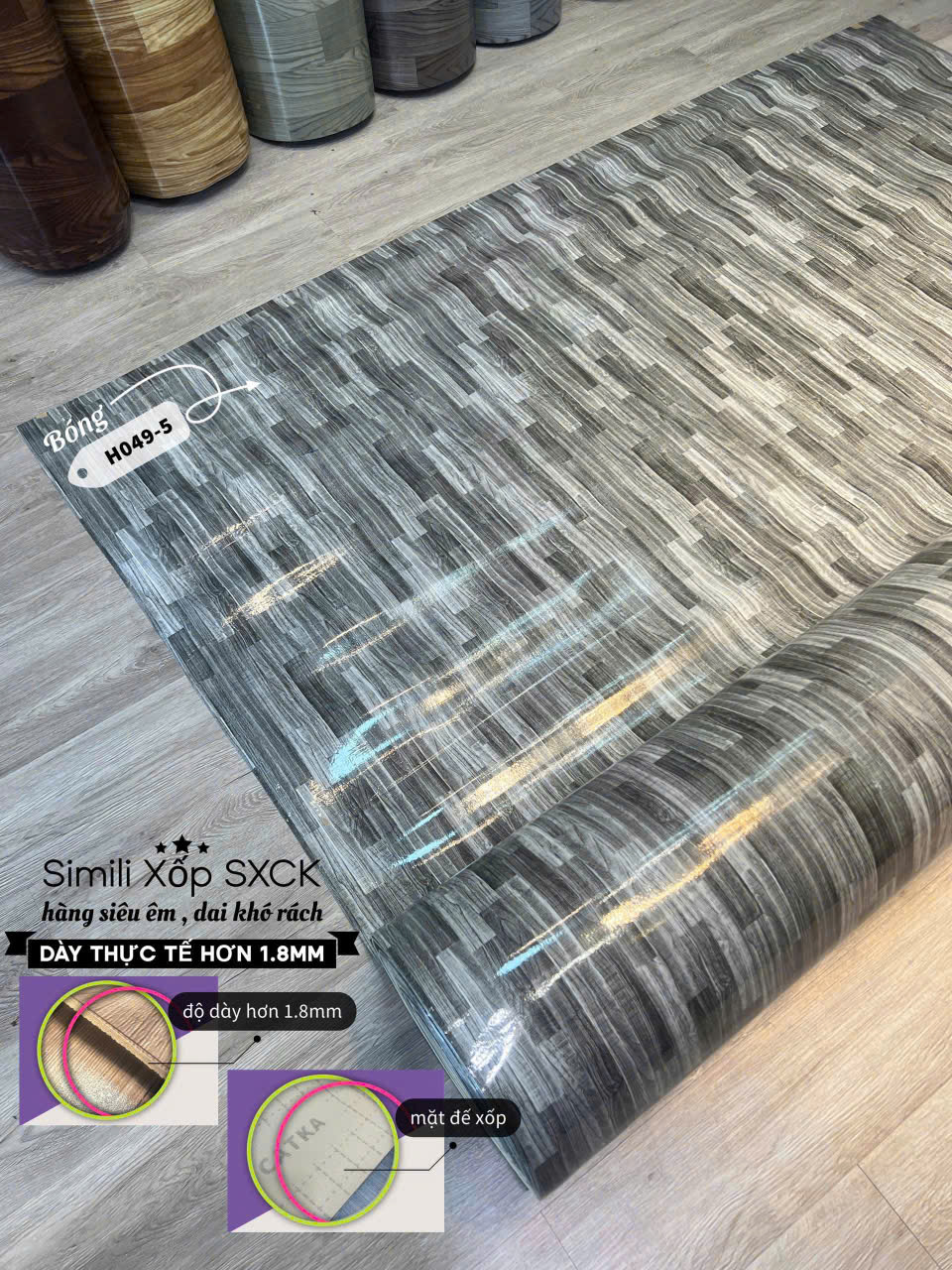 Tấm nhựa trải sàn simili xốp 1.8mm- HÀNG NHÁM