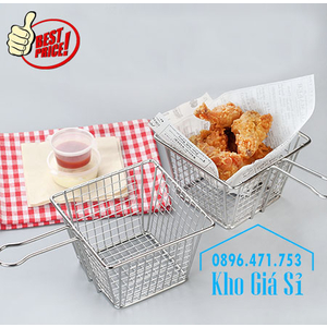 Giỏ inox 304 mini dạng lưới có tay cầm đựng gà rán KFC, các món chiên