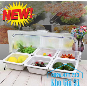 Bộ khay melamine 6 ngăn có nắp đậy trưng bày trái cây, thức ăn tiệc buffet