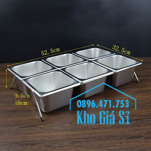 Khay inox 6 ngăn có nắp đậy bằng nhựa dạng mái vòm đựng, bảo quản đồ ăn