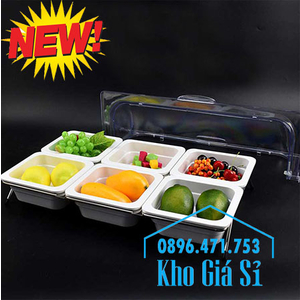 Bộ khay melamine 6 ngăn có nắp đậy trưng bày trái cây, thức ăn tiệc buffet