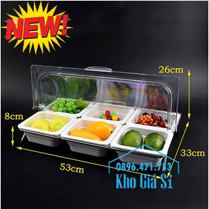 Bộ khay melamine 6 ngăn có nắp đậy trưng bày trái cây, thức ăn tiệc buffet