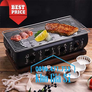 Bếp nướng BBQ tại bàn size chữ nhật lớn, bếp nướng than hoa không khói bằng gang đúc hàng loại 1