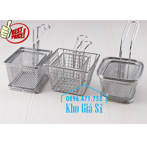 Giỏ inox 304 mini dạng lưới có tay cầm đựng gà rán KFC, các món chiên