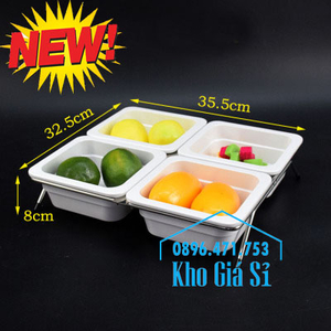 Bộ khay melamine 4 ngăn đựng thức ăn, trái cây, bánh ngọt, salad tiệc buffet