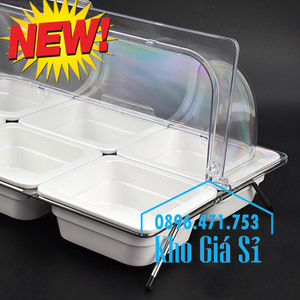 Bộ khay melamine 6 ngăn có nắp đậy trưng bày trái cây, thức ăn tiệc buffet