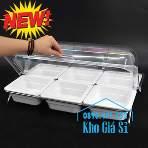 Bộ khay melamine 6 ngăn có nắp đậy trưng bày trái cây, thức ăn tiệc buffet