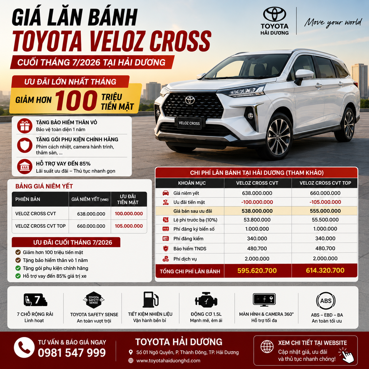 Giá lăn bánh Toyota Veloz tại Hải Dương