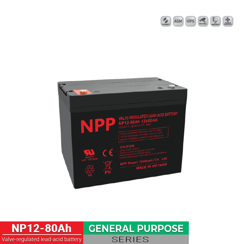 Ắc Quy NPP NP12-80Ah 12V 80Ah – Dùng Cho UPS, Viễn Thông, Tủ Điện