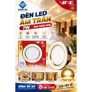 Âm trần 7W viền vàng ánh sáng vàng EMC