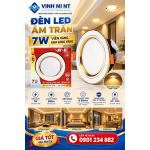 Âm trần 7W viền vàng ánh sáng vàng EMC