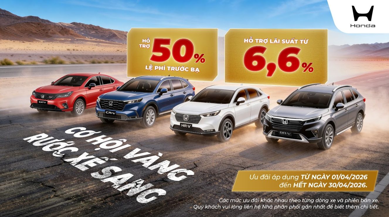 🚗 Honda Việt Nam Triển Khai Ưu Đãi Tháng 4/2026: Giảm 50% Lệ Phí Trước Bạ Cùng Lãi Suất Hấp Dẫn