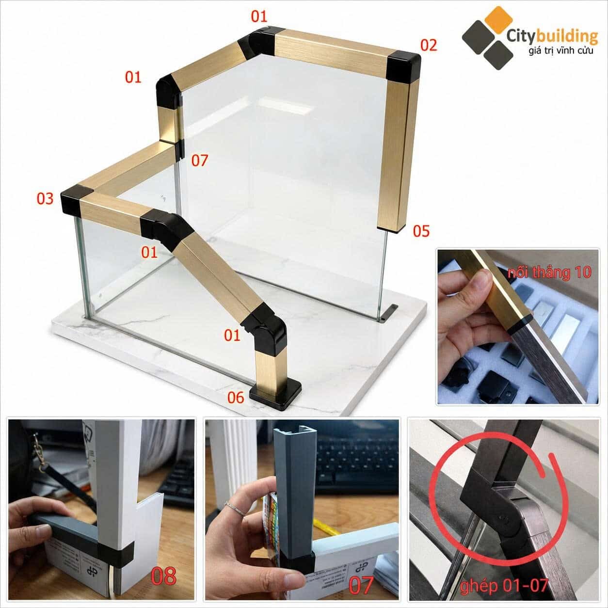 Báo giá cầu thang kính theo mét dài, loại kính, tay vịn, phụ kiện và hiện trạng thi công. Citybuilding sản xuất, gia công và lắp đặt theo yêu cầu.