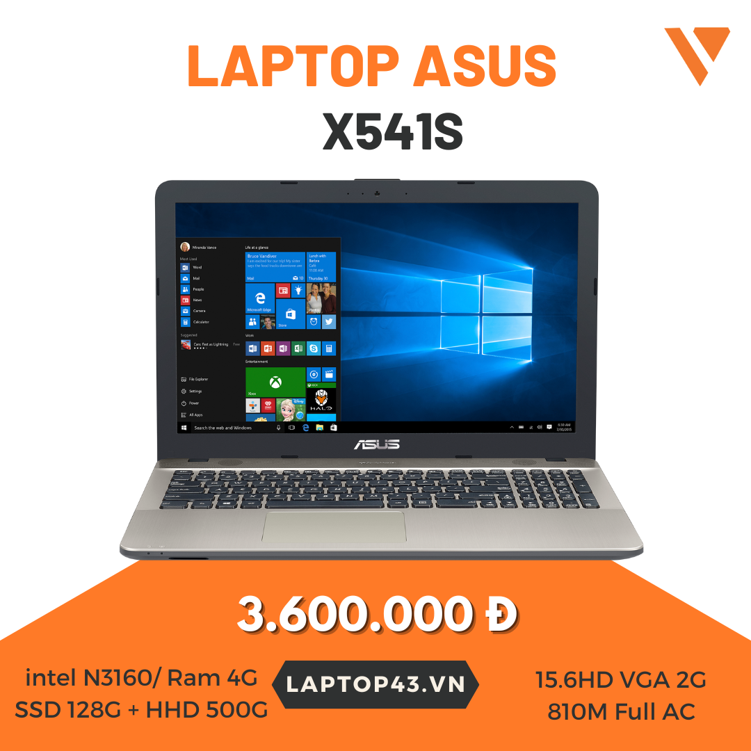 ASUS X541S N3160/ Ram 4G/ SSD 128G + HHD 500G/ 15.6HD chỉ từ 3 triệu tại Đà Nẵng - Huế, có trả góp..