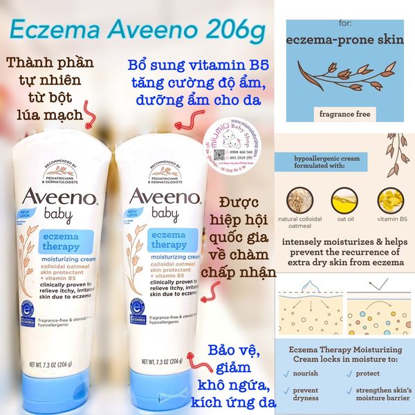 AVEENO BABY ECZEMA THERAPY MOISTURIZING CREAM - Tuýp nhỏ : 206gr 🇺🇸 - Kem Dưỡng Ẩm Trị Chàm Sữa