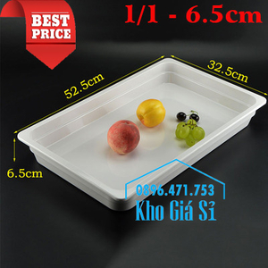 Khay melamine trắng 1/1 chiều cao 6.5cm trưng bày trái cây, thức ăn buffet