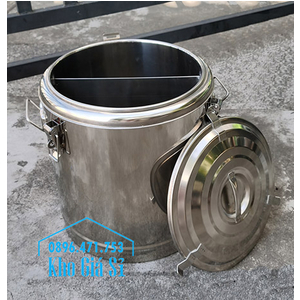 Thùng inox cách nhiệt 2 ngăn đựng thức ăn nấu chín có nắp đậy kín