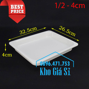 Khay melamine trắng 1/2 chiều cao 4cmm đựng thức ăn
