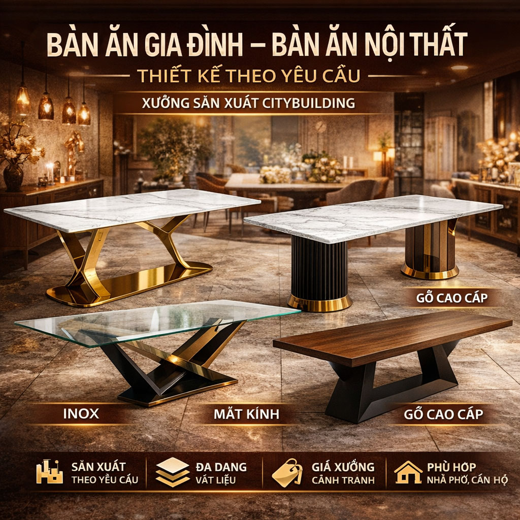 🔖 BÀN ĂN GIA ĐÌNH – BÀN ĂN NỘI THẤT THIẾT KẾ THEO YÊU CẦU | CITYBUILDING