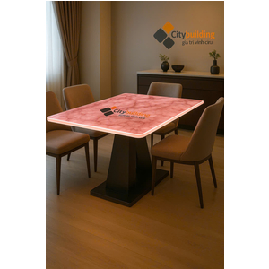 📍 BÀN ĂN MẶT KÍNH ROSE QUARTZ PINK 💎 THẠCH ANH HỒNG XUYÊN SÁNG – CITYBUILDING SẢN XUẤT THEO YÊU CẦU