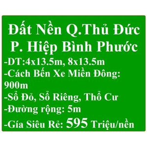 Bán Đất P.HBP Q.Thủ Đức 10.3x12m Đg Bê Tông 4m Thổ Cư 100,Sổ Riêng 10.5tr/m2