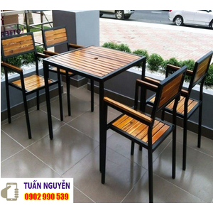 Bàn ghế gỗ khung sắt