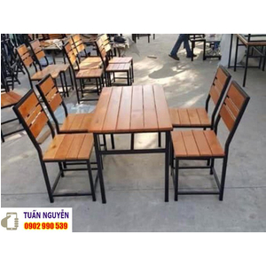 Bàn ghế khung chân sắt mặt gỗ